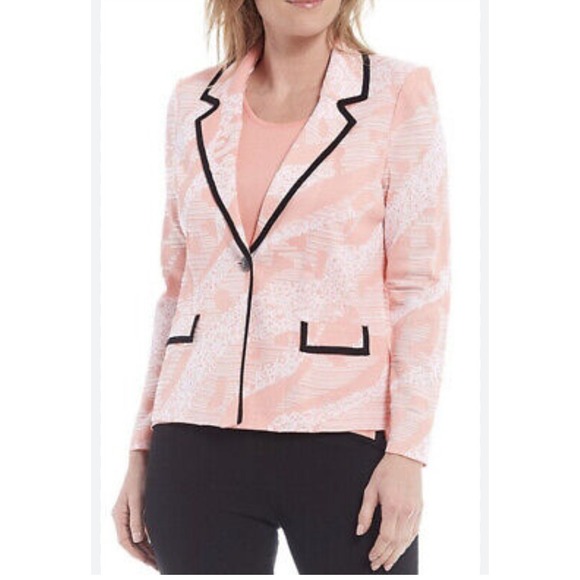 Ming Wang Jackets & Blazers - Ming Wang Knit Blazer Womens‎ 2X Pink White Abstract Single Button Career Modern